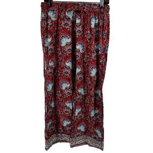 World Market All Over Print Pants Floral Straight Elastic Waist Boho Red S/M
